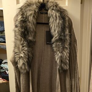 Brave Soul ASOS Brown Sweater with Faux Fur Collar